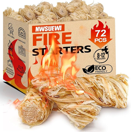 72PCS Fire Starters for Campfires Grill BBQ Camping Fireplace Fire Pit, Quick Light Wood Charcoal Fire Starter, Waterproof-Natural Fire Starters Camping fire Starter Charcoal Starters