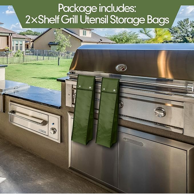 Amylove Grill Utensil Storage Bag BBQ Tool Storage Bags Barbecue Hardware Tool BBQ Utensil Holder Pouch Oxford Cloth Accessory Foldable for Camping Hiking(1 Pcs,Army Green)