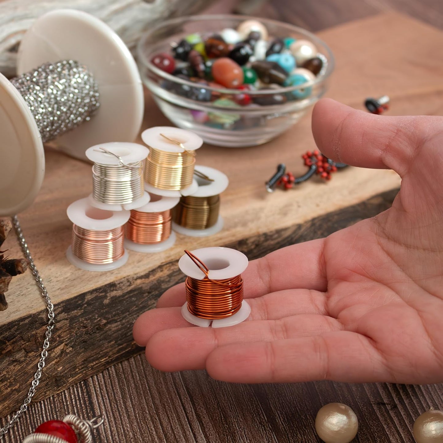 The Beadsmith Craft Wire Assortment - Tarnish-Resistant Copper Wire for Jewelry Making, 6-Pack, 0.75-Inch Mini Spools, 3 Yd Each, 20-Gauge, Assorted Colors, Medium Temper