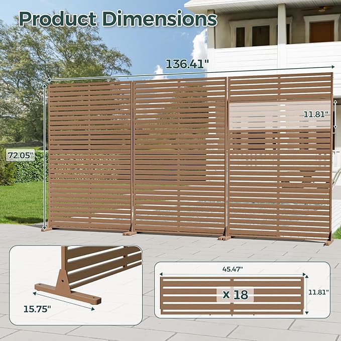 Privacy Fence Screen Outdoor Freestanding Privacy Panel, 72" H×47" W HDPE Decorative Panels with Stand, Room/Garden Divider, Outdoor Privacy Screen for Patio,Deck, Balcony, Pool