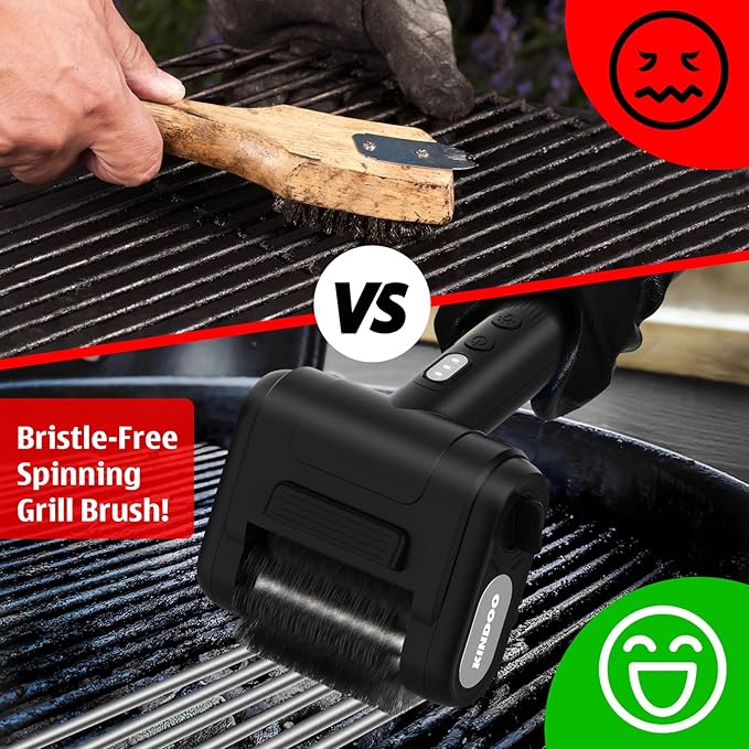 Electric Rechargeable Grill Brush,Grill Cleaner for Outdoor Grill with 800 RPM Motor - Bristle Stainless Steel Grill Cleaner with LED Light for BBQ, Heavy Duty Grill Cleaning Tool（Black）