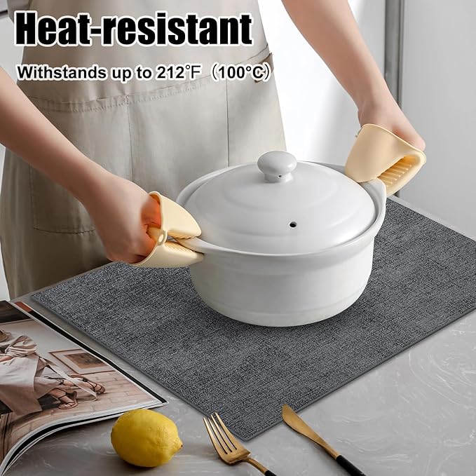 Homaxy Faux Leather Heat Resistant Placemats for Dining Table Set of 8, Waterproof Wipeable Washable PU Table Mats, Easy to Clean Anti-Slip Place Mats, 11.8" x 17", Dark Grey