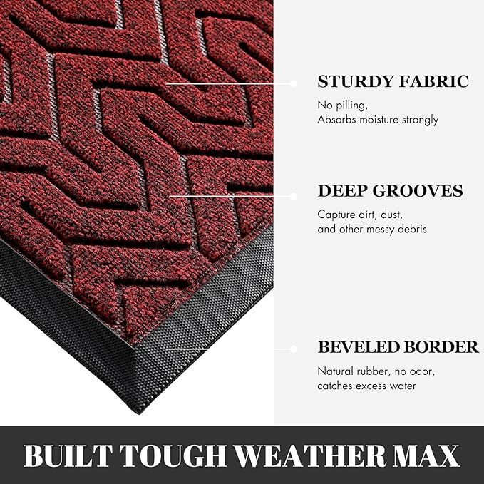 Yimobra Extra Large Door Mat Outside Entrance 60x36, Waterproof Heavy Duty Outdoor Mats for Front Door, Non Slip Rubber Entry Mat for Garage Patio Indoor, Easy Clean, Black Red