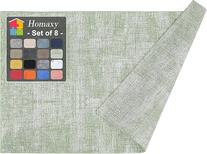 Homaxy Faux Leather Heat Resistant Placemats for Dining Table Set of 8, Waterproof Wipeable Washable PU Table Mats, Easy to Clean Anti-Slip Place Mats, 11.8" x 17", Grass Green