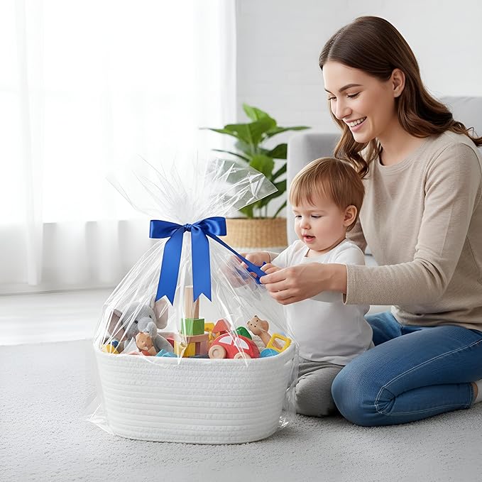 12 Pack Easter Woven Baskets for Gifts Empty Large Cotton Rope Square Storage Baskets with Handle for Organizing Shelves, Toys, Books, Towels, Clothes, 12.6" L x 8.7" w x 6" h(White)