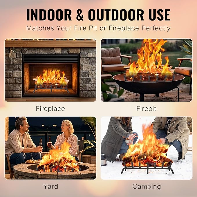 Fireplace Grate 24 inch - Fireplace Log Grates Heavy Duty Solid Round Steel | Fireplace Log Holder No Assembly | Burning Wood Log Rack for Indoor Chimney Hearth & Outdoor Camping