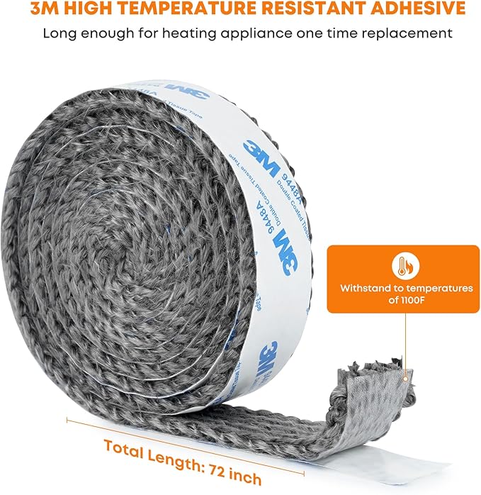 Stanbroil Stove Gasket Tape, 1" Width, 1/8" Thick 72" Length Self Adhesive Flat Gasket for Stoves and Fireplaces, High Temperature Fiberglass Gasket Tape