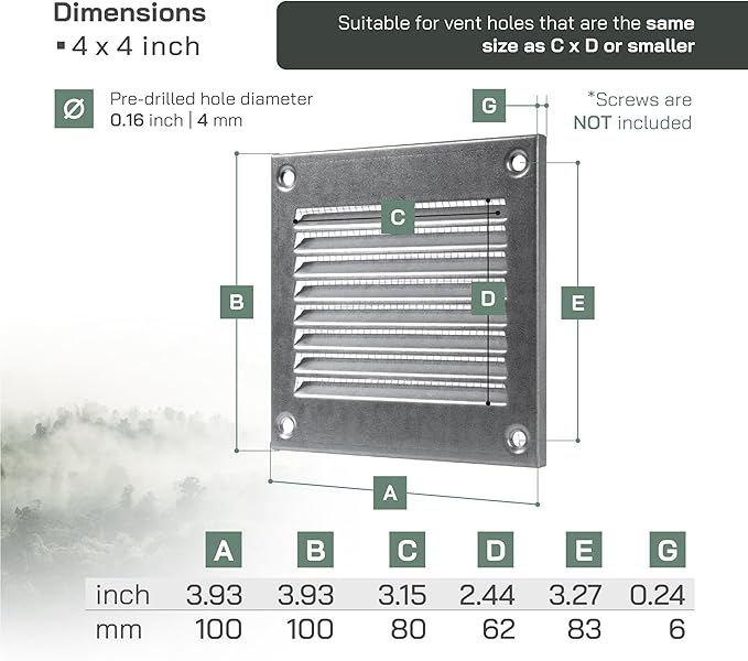 Vent Systems 4'' x 4'' Inch (Overall Dimensions) Pack of 2 - Galvanized - Air Vent Cover Metal Air Return Grill - Built in Pest Guard Screen HVAC Vent Duct Cover for Home Improvement