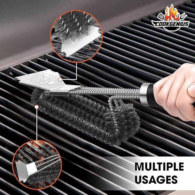 Grill Brush with Scraper for BBQ Grills – 18 Inch Long Handle BBQ Grill Cleaner for Outdoor Grill, Extra Strong BBQ Grill Cleaner for Grill/Smoker/Gas/Charcoal Grill - Best BBQ Grill Tool