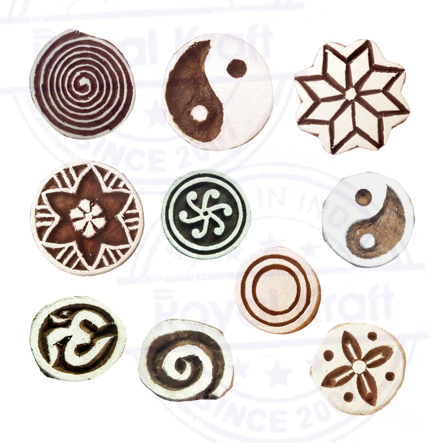 Tattoo Print Blocks Oriental Small Round Design Wood Stamps (Set of 10) Htag2154