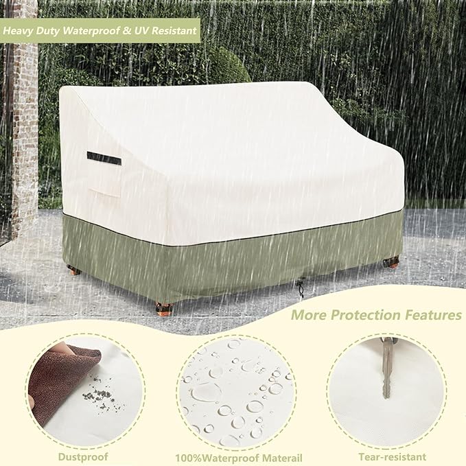 2-Seater Patio Sofa Cover,58 W x 32.5 D x 31 H Inches Outdoor Couch Cover,600D Heavy Duty Waterproof Outdoor Sofa Covers,Patio Furniture Covers,Beige