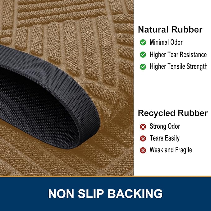 Smiry Half Circle Front Door Mat Outside Entrance, Heavy Duty Outdoor Indoor Natural Rubber Doormat, Non Slip, Trap Dirt and Moisture, Easy Clean Low Profile Patio Porch Entryway Mat, 29.5x17, Coffee