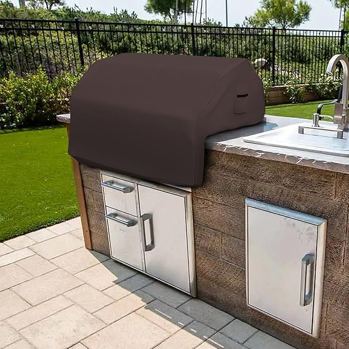 Covers & all Built-in Outdoor Grill Cover, Durable Heavy Duty 18 Oz Waterproof Cover Tuff Material with Air Pocket & Elastic for Snug Fit (48" W x 27" D x 26" H inches, Coffee)