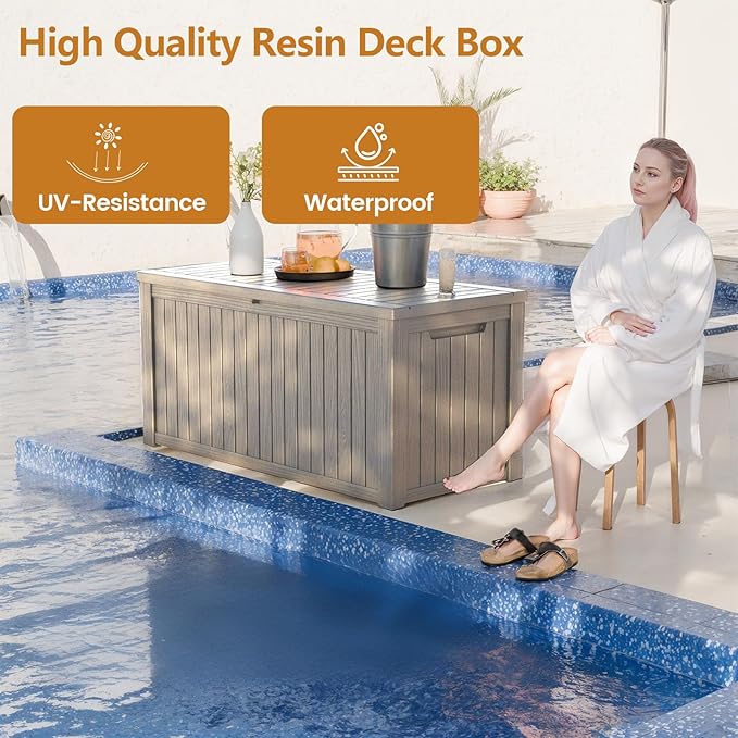 Zapdos Outdoor Storage Box, 180 Gallon Resin Deck Box Resin Patio Storage Box Bin for Furniture Cushions Garden Tools, Waterproof Lockable Waterproof Outside Storage Boxes, Grey