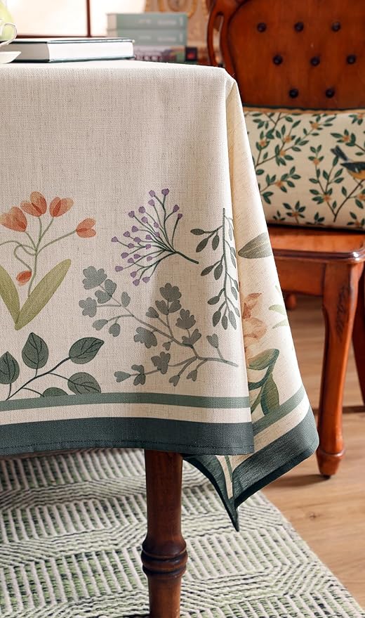 Beige Linen Small Square Tablecloth,Vintage French Shabby Chic Floral Wrinkle Free Table Cloth,Decor Table Cover for Kitchen,Dining,Party,Home,Christmas,Thanksgiving,55"*55"-Manolya