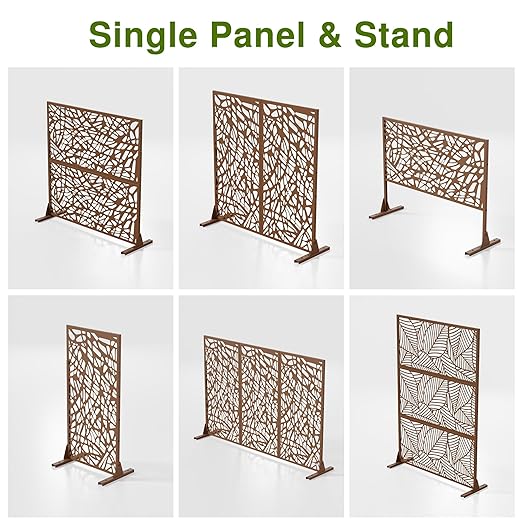 Casaphoria 72" H x 47" W Metal Outdoor Privacy Screen, Freestanding Decorative Divider for Patio, Deck, Balcony, and Garden with Stable Base, Brown Leaves