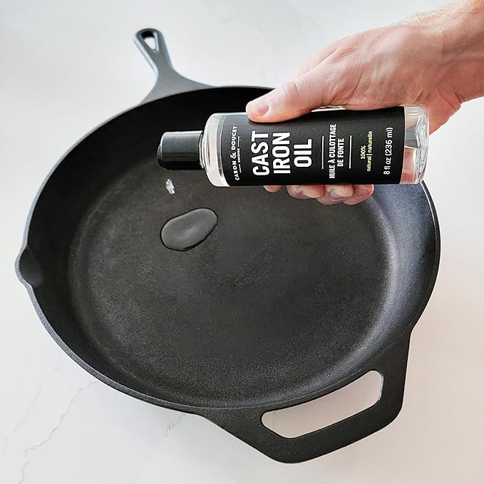 CARON & DOUCET - Ultimate Cast Iron Set: Seasoning Oil, Cleaning Soap & Restoring Scrub | 100% Plant-Based & Best for Cleaning Care, Washing, Restoring & Seasoning Skillets, Pans & Grills!