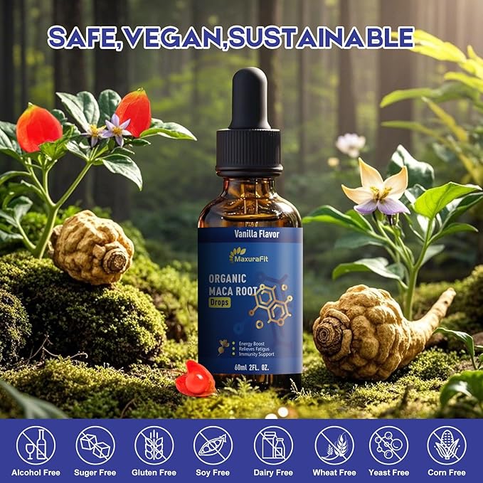 Maca Root Ashwagandha Liquid Drops - Maca and Ashwagandha Supplements with Goji Berry,Ginger Extract,L-Arginine and Magnesium Enhanced Energy 2 fl oz