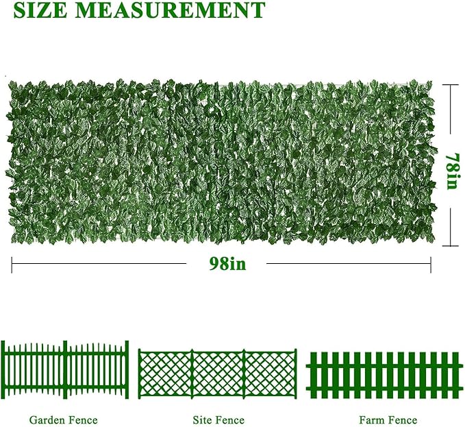 iCover 78x98in Artificial Ivy Privacy Screen for Fence, Green Maple Leaf Strengthened Joint Prevent Leaves Falling Off, Faux Hedge Panels Greenery Vines, Decorative Fences for Outdoor, Garden