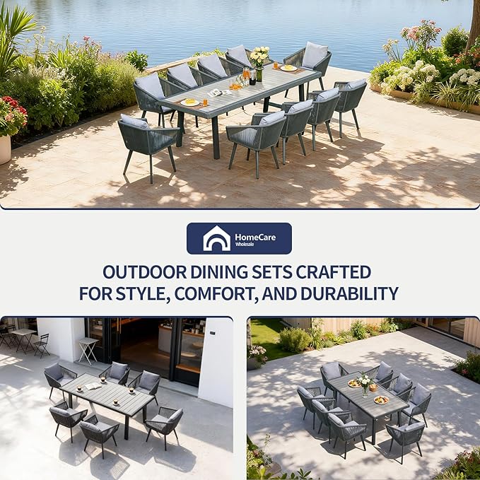 11 Pieces Patio Dining Set for 10 - All Weather Outdoor Dining Sets, All in One Outdoor Table and Chairs, Wicker Outdoor Patio Furniture Sets with Cushions and Pillows, Grey