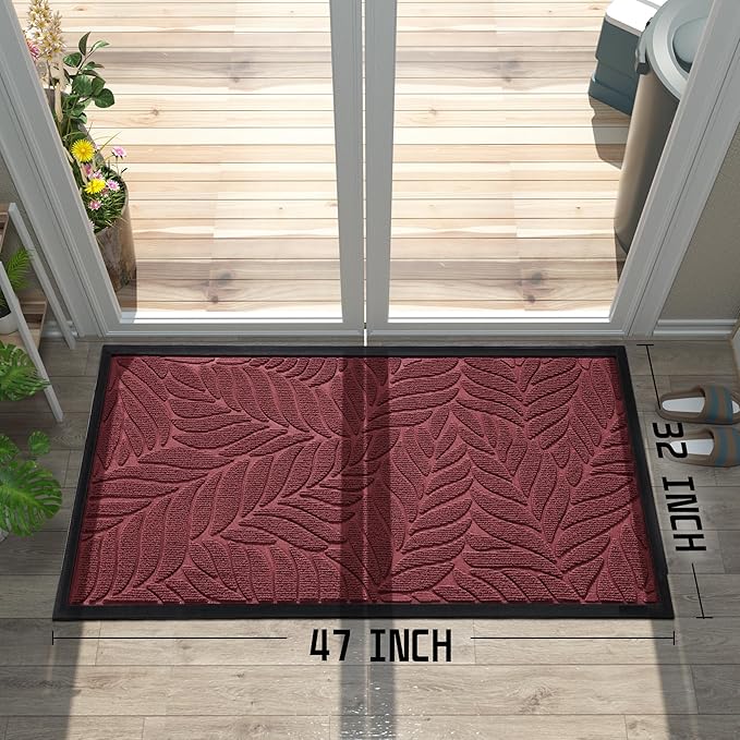 Yimobra 47x32 Large Door Mat Outdoor Indoor, All-Season Waterproof Door Mat Outside Entrance, All-Weather Non-Slip Outside Doormat for Garage Patio Entryway, Red