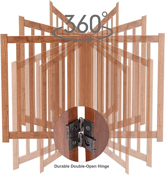 LZRS 2-Panel Wooden Free Standing Foldable Dog Gate Indoor – Solid Hardwood 24" High, Step-Over Safety Pet Gate for Doorways, Stairs & Small Spaces - Indoor Use, Oak