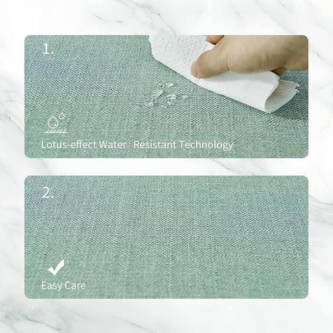BALCONY & FALCON Placemats Set of 4 Faux Linen Cloth Place Mats Washable Waterproof Wrinkle Resistant Table Placemats for Dining Kitchen Farmhouse Indoor & Outdoor Use(Celadon Green, 13.8”x 17.7”