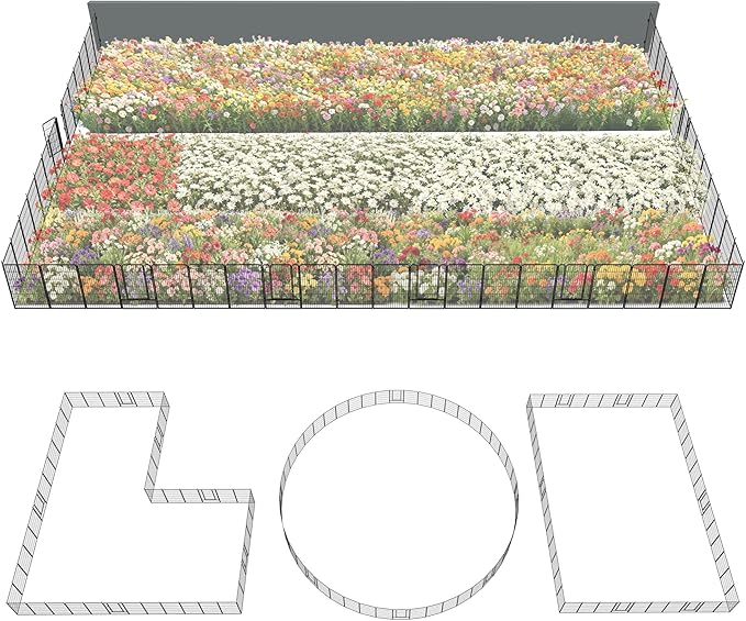 FXW Garden Fence Outdoor for The Yard – 45in(H) x 109.4ft(L) Heavy Duty Metal Animal Barrier for Dog and Rabbit, Decorative Dog Fence, 48 Panels, Black