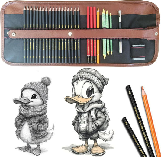Sketching Pencil Set, Drawing Pen Charcoal Sketch Included Graphite Pencils, Charcoal Pencils, Paper Erasable Pen, 30pcs Total for Beginners Artist (First Sketch Pencil)