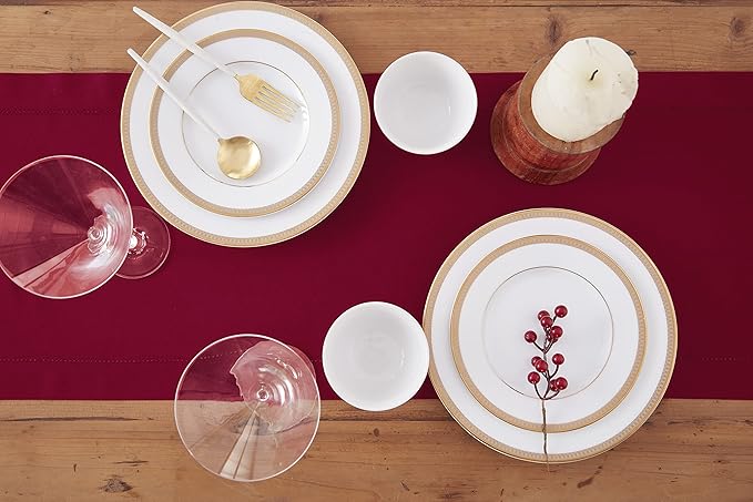 Solino Home Cotton Linen Red Table Runner 120 Inches Long - Hemstitch 14 x 120 Inch Table Runner for Winter, Valentines
