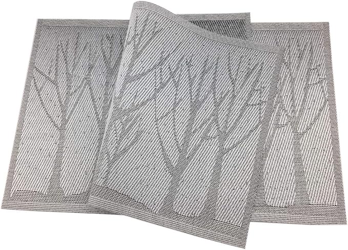 Gugrida Place Mats PVC Set of 6, Table Placemats Set of 6 PVC Woven Vinyl Place Mats Table Mats Natural Color (6 pcs, Silver Tree)