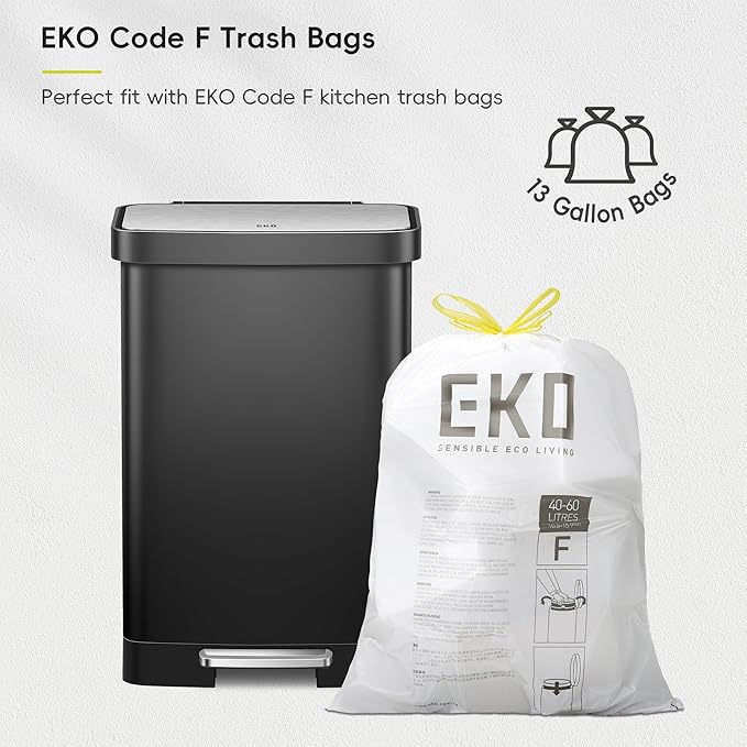 EKO Hudson 50 Liter/13.2 Gallon Kitchen Trash Can with Soft Close Lid, Stainless Steel Step Trash Can, Garbage Can with Rear Trash Bag Storage Compartment for Kitchen, Matte Black