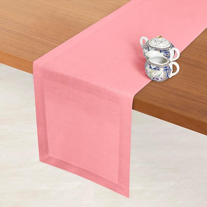 D'Moksha Homes Linen Dusty Pink Table Runner 120 Inches Long - 100% Pure Linen Dining Table Runner 14 x 120 Inch for Valentines, Holiday - Machine Washable