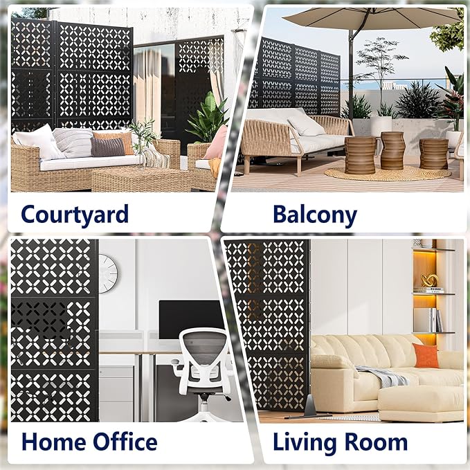 Metal Privacy Screen Outdoor, 72" H Freestanding Privacy Fence with Sturdy Stands, Decorative Privacy Panels Shield for Courtyard, Balcony, Garden and Other Indoor Places(X-Shaped-Fence)