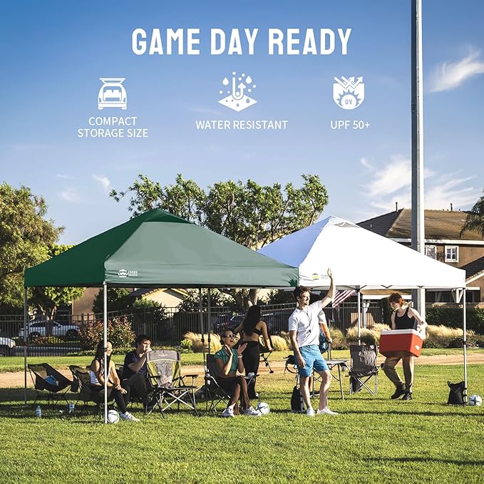 CROWN SHADES 8x8 Pop Up Canopy - Beach Tent with One Push Setup - Easy Outdoor Sun Shade for Events, Parties, Camping - Gazebo with STO-N-Go Cover Bag, Silver Coated Top, Forest Green