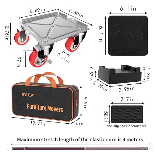 Furniture Dolly,Furniture Movers with 5 Wheels,Carbon Steel Panel Heavy Duty Dolly,Furniture Lifter with 5 360° Rotatable Rubber Universal Wheels,Maximum Load 3474 LBS(Silver)