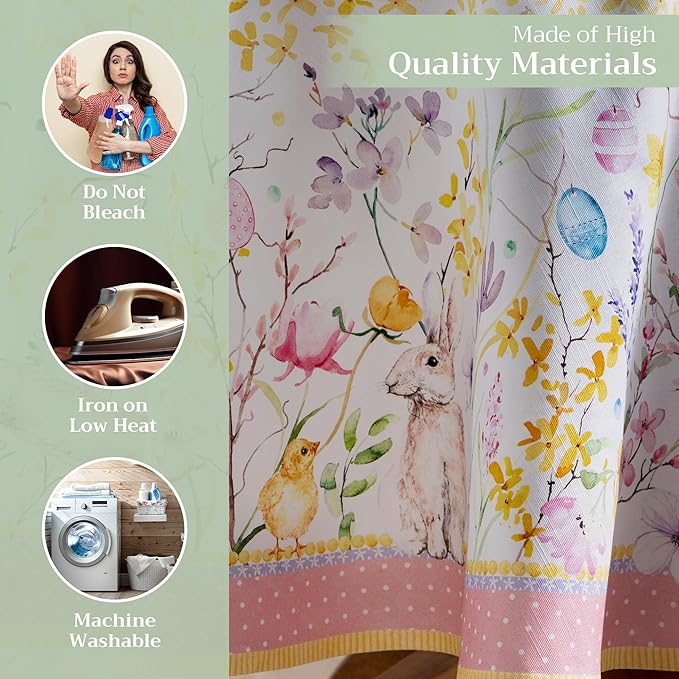 Maison d' Hermine Table Cloth Round Table 100% Cotton 63 Inches Tablecloth Reusable Decorative Everyday Use for Dining Room, Farmhouse, Home, Party, Festive & Wedding Spring Summer - Easter Zest