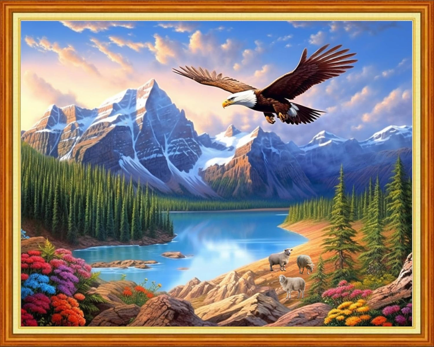 Foxdiviy Stamped Cross Stitch Kits for Beginners Full Range of Cross Stitching 11 CT Printed Cross Stitch Kits for Kids Adults Cross Stitch Patterns Needlepoint Kits-Eagle Landscape 16x20 inch
