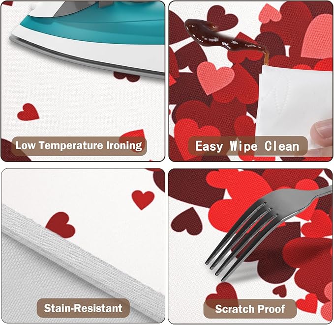 Valentines Day Round Fitted Tablecloth with Elastic Red Love Heart Circle Table Cloth for 40-44" Tables Wipeable Waterproof Washable Valentine Decorative Table Cover for Picnic Dining Party Decor