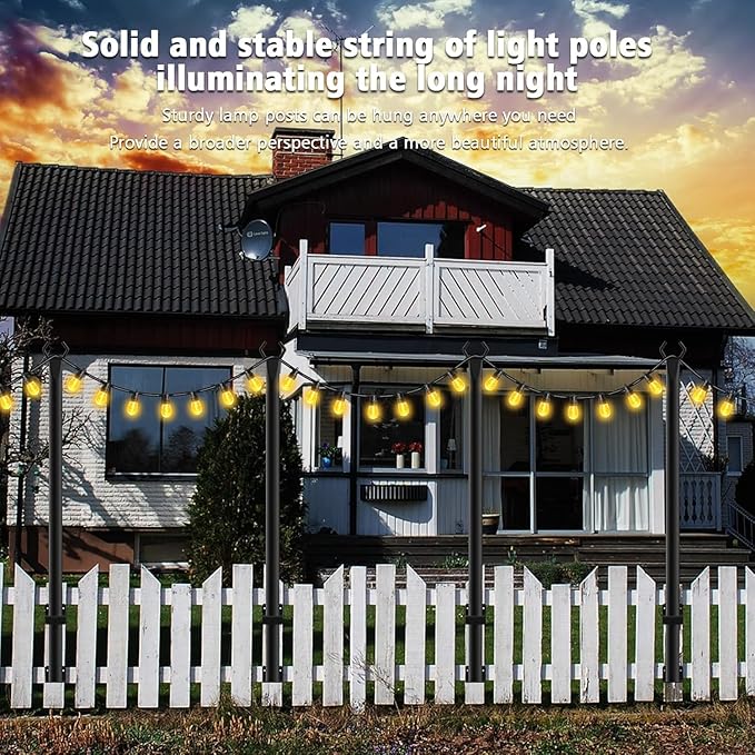 2 Pack String Light Poles,5Ft Metal Poles for Outdoor String Lights,Outdoor Light Poles with Post,Poles/Stand for Outside,Patio,Deck,Backyard,Garden Wedding,Party