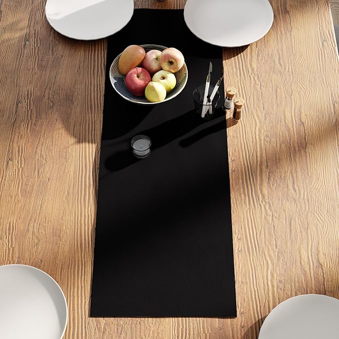 Encasa XO Table Runner 13"x36" Long | Cotton Canvas Fabric | Jet Black Solid Color | Machine Washable & Durable