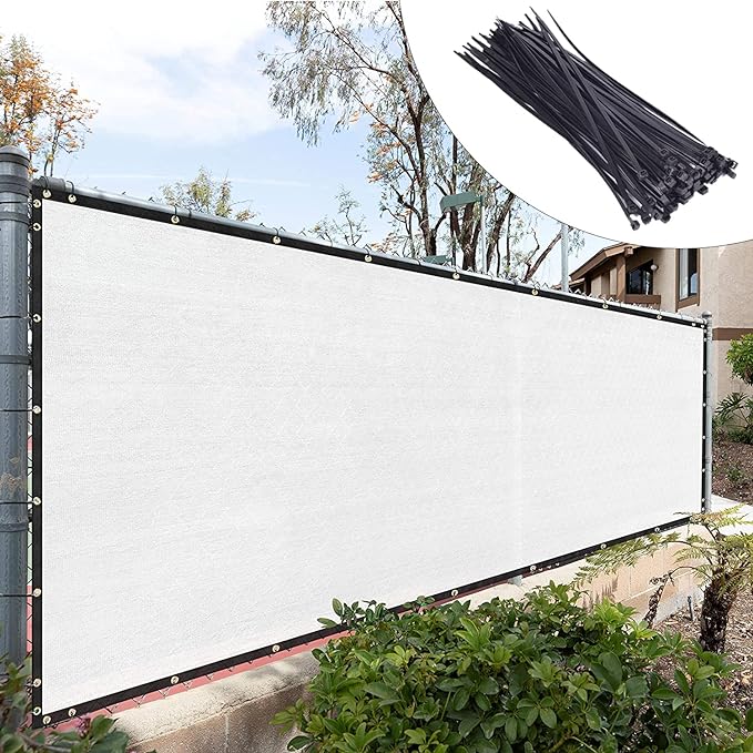 Royal Shade Custom Size 4' x 122' White Fence Privacy Screen Windscreen Cover Netting Mesh Fabric Cloth - Cable Zip Ties Included (We Make Custom Size)