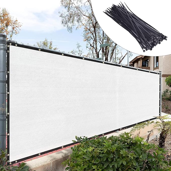 Royal Shade Custom Size 4' x 121' White Fence Privacy Screen Windscreen Cover Netting Mesh Fabric Cloth - Cable Zip Ties Included (We Make Custom Size)