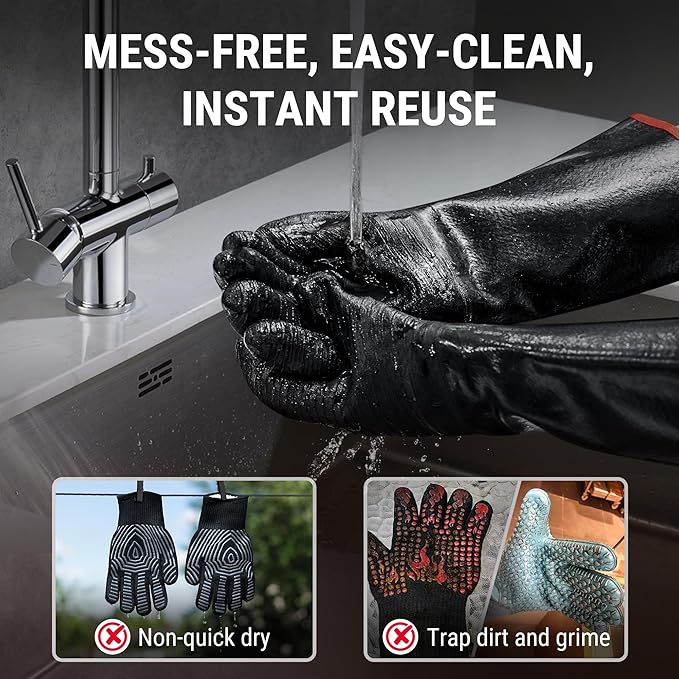ThermoPro 932°F Heat Resistant BBQ Gloves, 14" Waterproof Oven & Grill Gloves, Oil & Slip-Resistant Neoprene Oven Mitts for BBQ, Fire Pit, Rotisserie, Smoker Accessories Gifts for Men and Women
