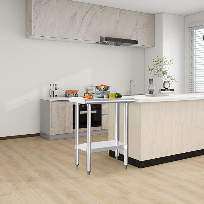 HARDURA Stainless Steel Work Table Commercial 18×30 Inches Kitchen Prep Table and Heavy Duty Commercial Workbench NSF 430 with Undershelf and Galvanized Legs