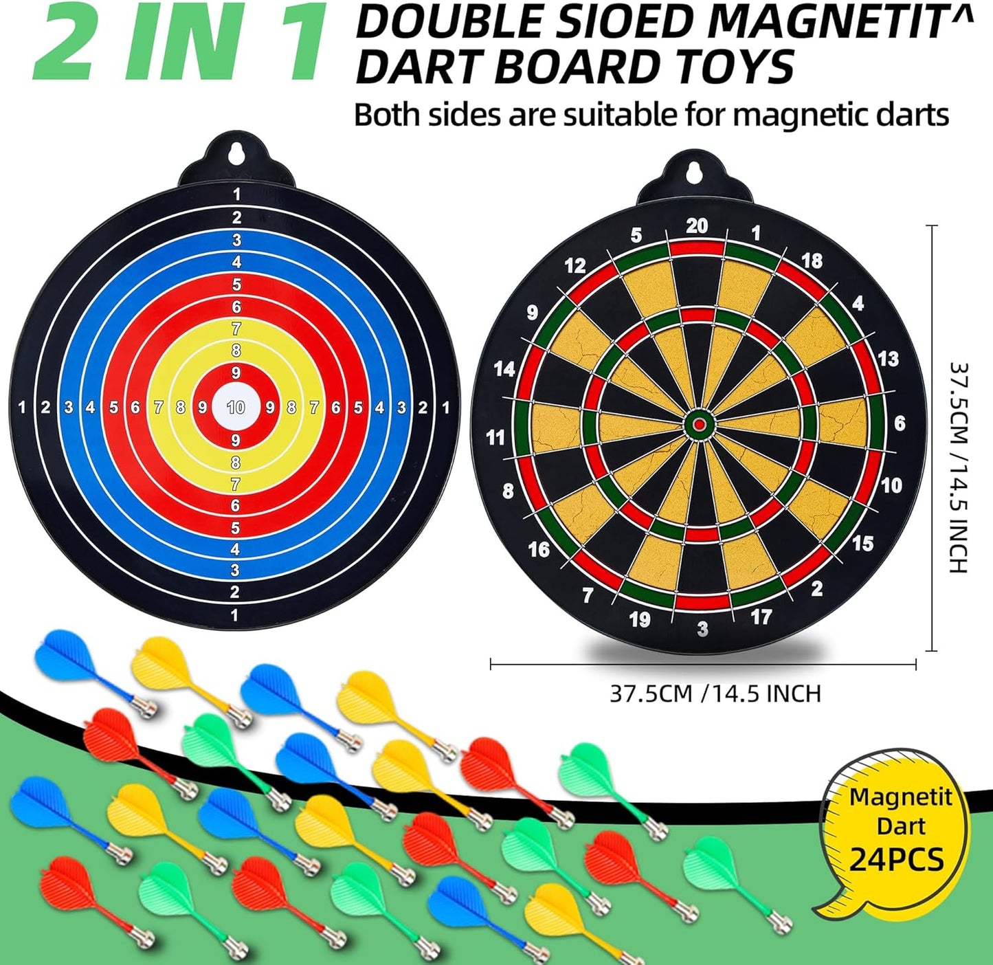 Magnetic Dart Board for Kids-12Magnetic Dart/Sticky Balls Or 2 Toy Gun+40 Foam Dart.Indoor/Outdoor Kids Games and Party Games,Christmas Birthday Gifts Toys for 3-12 Year Old Boys