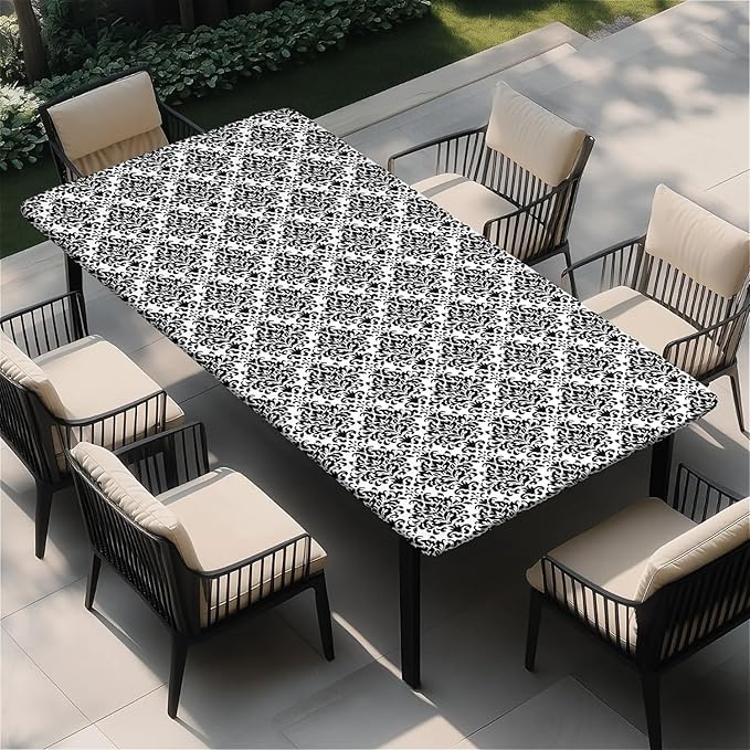 Rectangle Table Cloth Cover Waterproof Elastic Fitted Polyester Fitted Tablecloths for 4 Foot Tables for Indoor,Picnic, Camping, Outdoor （48" x 30"，Flower Geometry）