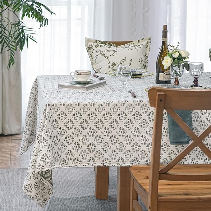 Jacquard Rectangle Tablecloth, Washable Green Table Cloth, Soft Thick Decorative Table Cover for Dining, Farmhouse, Wedding, Party - 60''x120'', White Green