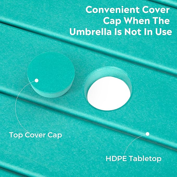 Costaelm Outdoor Bar Table, 42" Counter Height Square Patio Cocktail Bar Table with Umbrella Hole, Patio Bistro Dining Pub Table for Front Porch Deck Backyard Garden, Turquoise