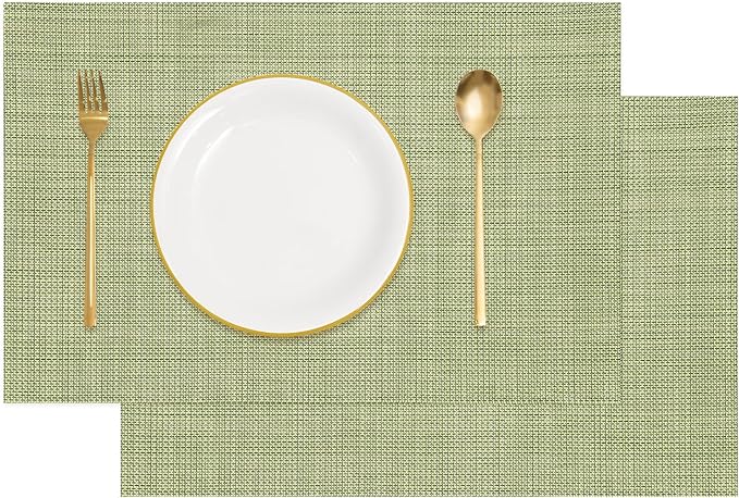 uxcell Faux Linen Placemats, 12x18 Inch Heat Resistant Place Mats Machine Washable Non-Slip Cloth Placemats for Dining Table Kitchen Indoor Outdoor Home Decoration(Green,2Pcs)